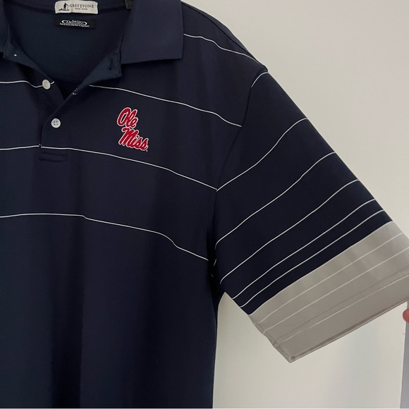 Greystone Golf Club Ole Miss Navy Blue Striped Mens Polo XL Driway Moisture Wick - Picture 5 of 6